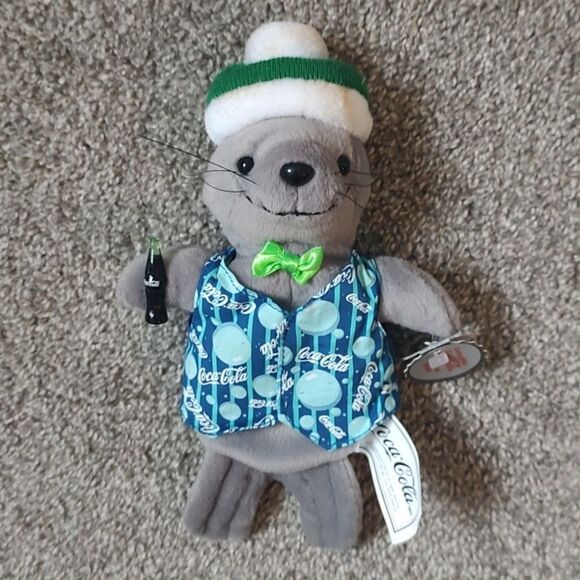 Style #0207 Coca Cola Seal In Vest & Knit Cap Bean Bag Plush - Picture 1 of 15